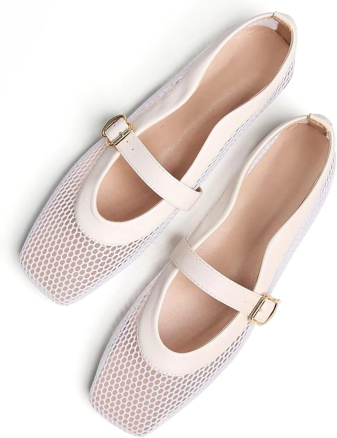 WENJIAZHIZHI Womens Square Toe Ballet Flats Comfortable Mary Jane Shoes Dressy Casual Slip-On Ballerina Walking Flat Shoes