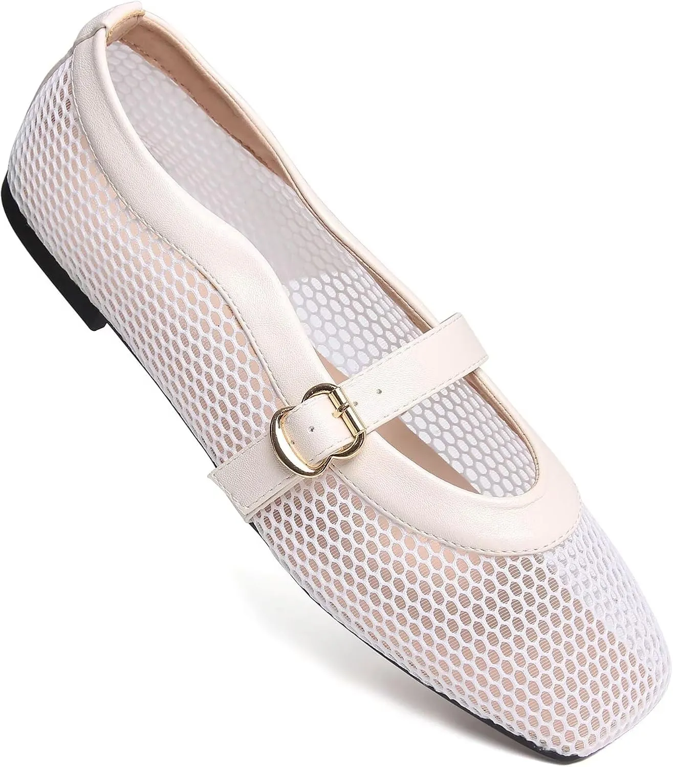 WENJIAZHIZHI Womens Square Toe Ballet Flats Comfortable Mary Jane Shoes Dressy Casual Slip-On Ballerina Walking Flat Shoes