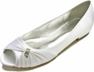 Women Satin Rhinestones Wedding Flats for Bride Prom Evening Party Dress Shoes Evening Party Wedding Dress Closed Party Low Shoes