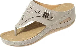 Womens Chunky Platform Wedge Flip Flops Orthopedic Casual Comfort Breathable Beach Slippers Open Toe Mesh Hollow Fashion Shoes Arch Support Slip on Sandals