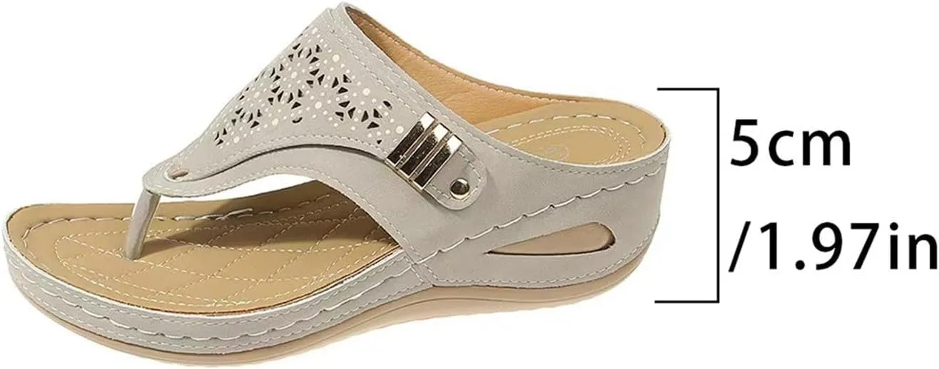 Womens Chunky Platform Wedge Flip Flops Orthopedic Casual Comfort Breathable Beach Slippers Open Toe Mesh Hollow Fashion Shoes Arch Support Slip on Sandals