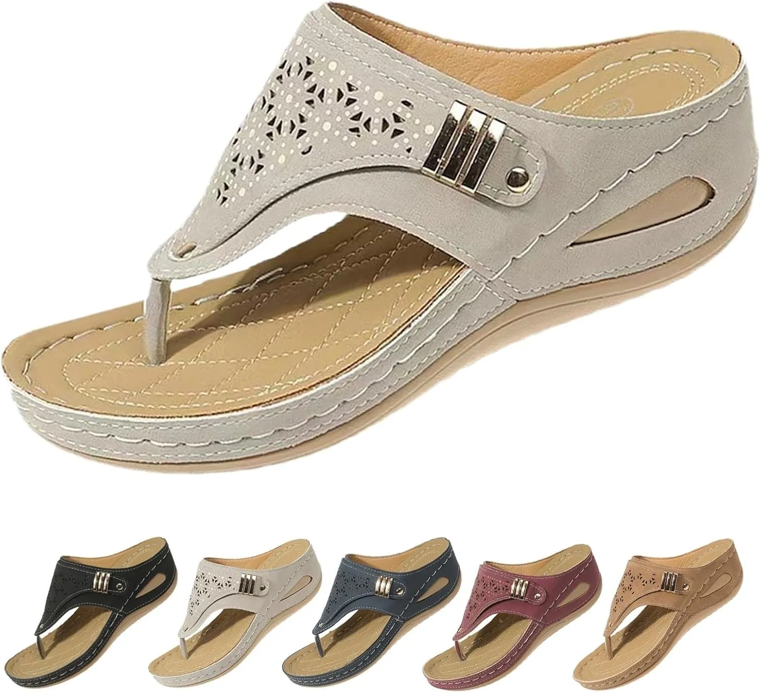 Womens Chunky Platform Wedge Flip Flops Orthopedic Casual Comfort Breathable Beach Slippers Open Toe Mesh Hollow Fashion Shoes Arch Support Slip on Sandals