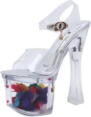 Women's Clear Platform High Heel 7 Inches Chunky Sandal Ankle-Strap