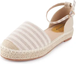 Women's Comfortable Closed Toe Ankle Strap Flat Espadrille Sandals