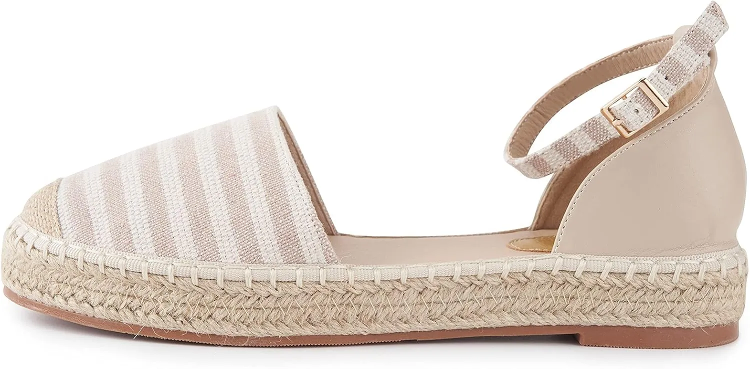 Women's Comfortable Closed Toe Ankle Strap Flat Espadrille Sandals
