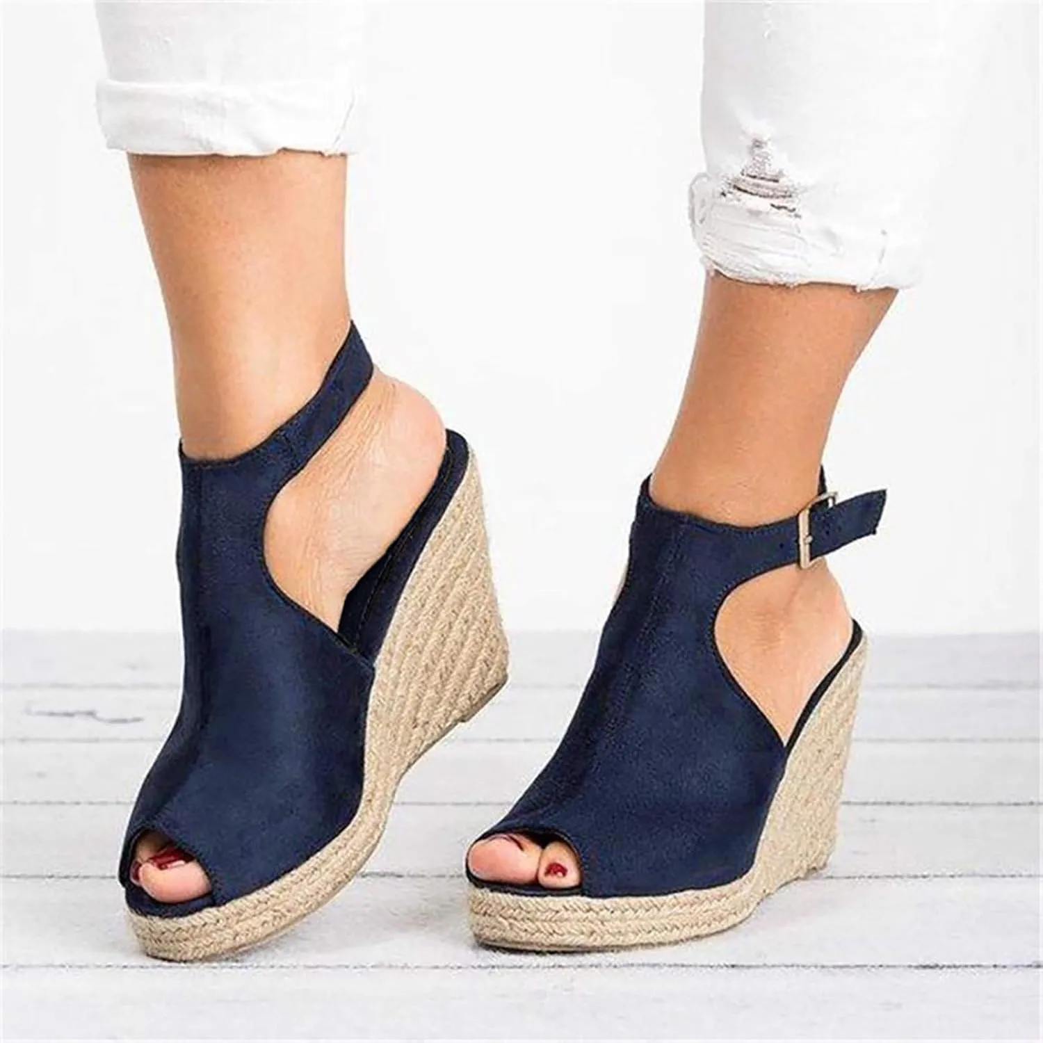 Women's Espadrille Wedges Sandals Slingback Buckle Strap Open Toe Platform Slip on Casual T Strap Heels Beach Shoes