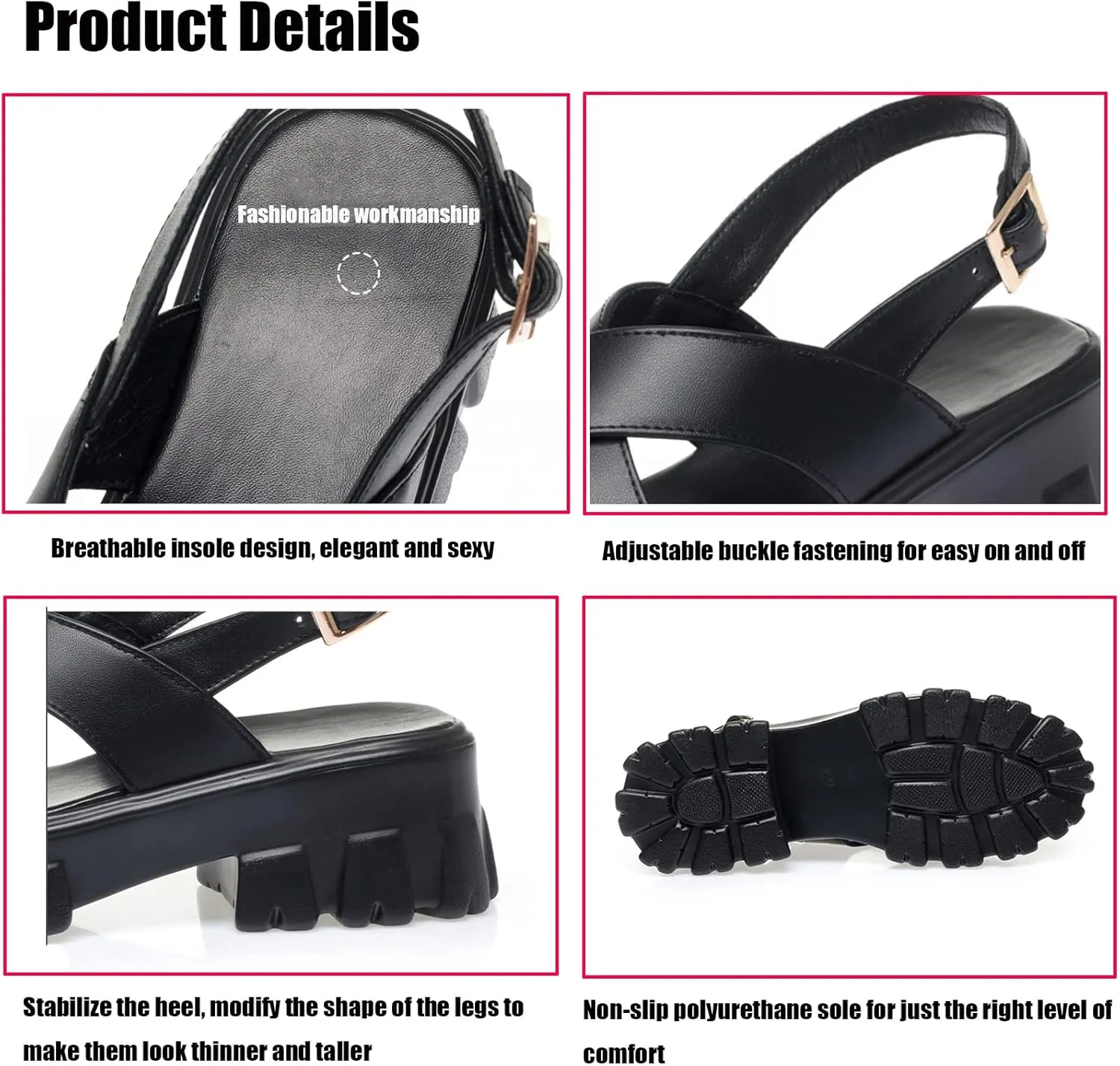 Women's Fish Mouth Open Toe Crossover Strap Platform Sandals,Summer Casual Adjustable Ankle Buckle Strap Non-Slip Width Chunky Platform Beach Outdoor Roman Sandals