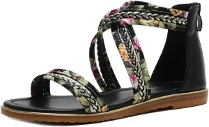 Women's Flat Sandals Summer Beach Sandal T-Strap Rhinestone Beaded Bohemia Shoes