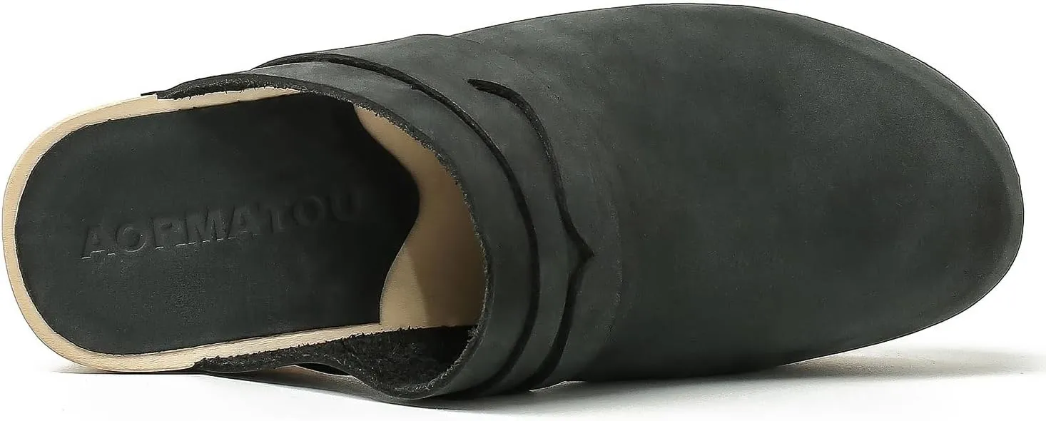 Women's Handmade Wooden Clog Mule 2.3" Open Back Leather Clogs Classic Clogs Mule for Long-Lasting Wear