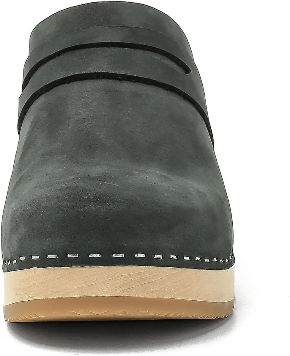 Women's Handmade Wooden Clog Mule 2.3" Open Back Leather Clogs Classic Clogs Mule for Long-Lasting Wear