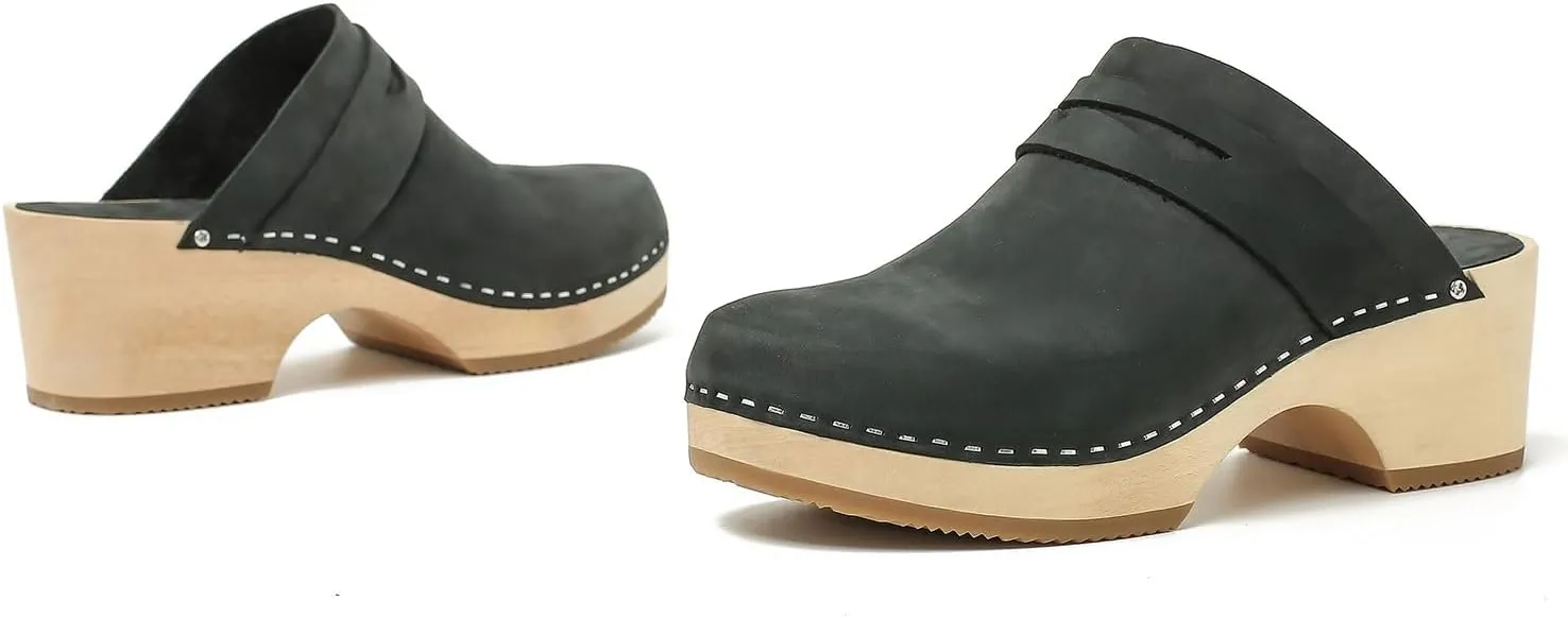 Women's Handmade Wooden Clog Mule 2.3" Open Back Leather Clogs Classic Clogs Mule for Long-Lasting Wear