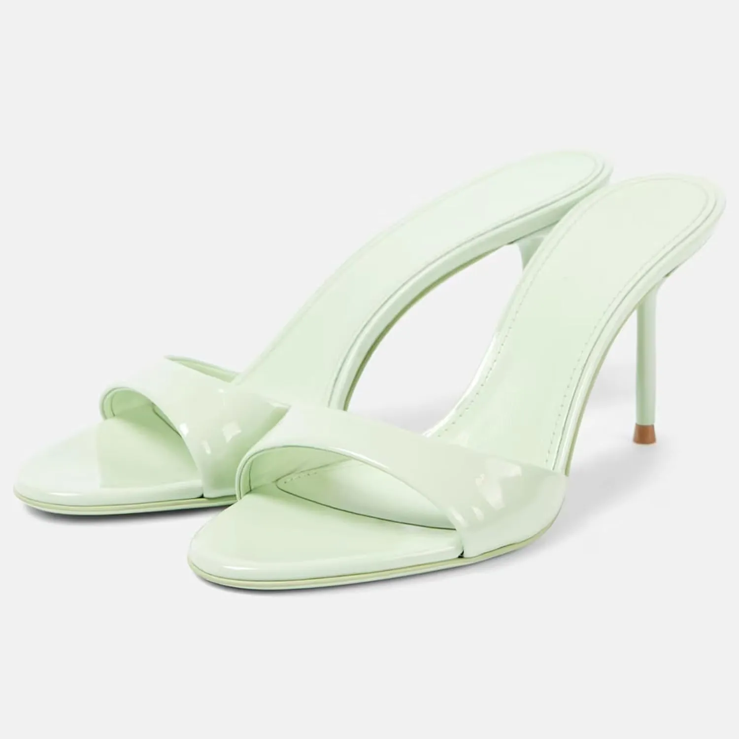 Womens Heeled Mules Round Peep Toe Stiletto High Heels Slip on Backless Summer Mules