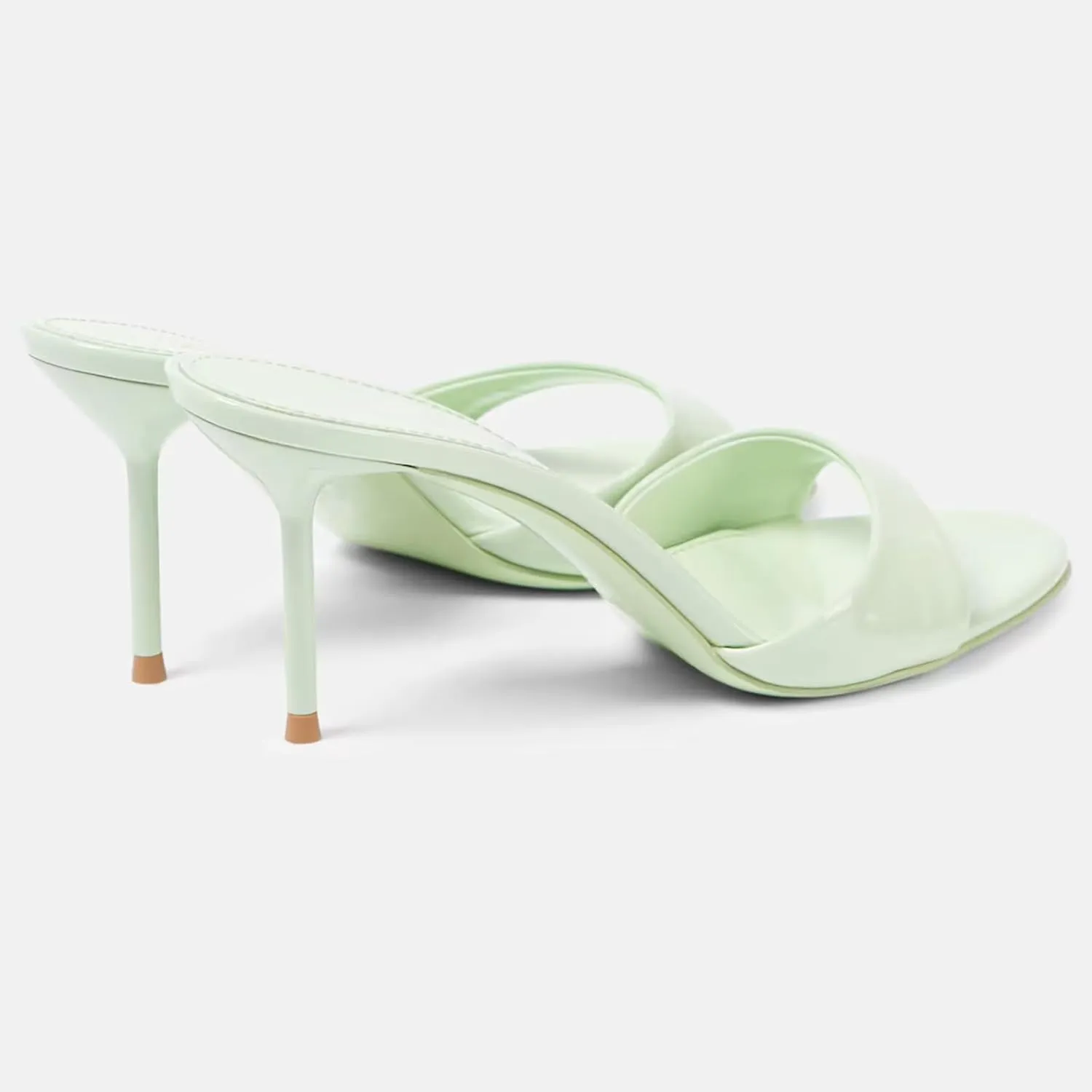 Womens Heeled Mules Round Peep Toe Stiletto High Heels Slip on Backless Summer Mules