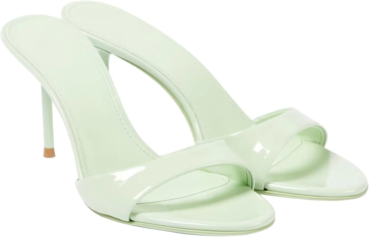 Womens Heeled Mules Round Peep Toe Stiletto High Heels Slip on Backless Summer Mules