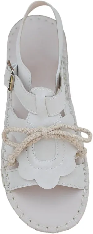 Women's Hook and Eye Sandal Solid Braided Drawstring Trendy Shoe Open Toe Summer Spring Sandals Casual Beach Flat