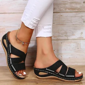 Women's Orthopedic Flat Sandals, Black, Size 7, Ankle Strap, Casual, Platform Heel