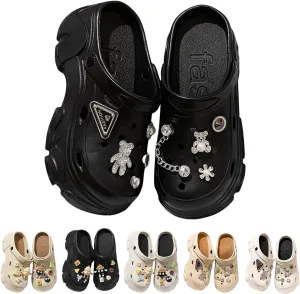 Women's Platform Clogs Cloud Slippers Beach Sandals Gardeners Clogs High Heel Mule Slippers Gardening Shoes DIY Cartoon Accessories Sandals