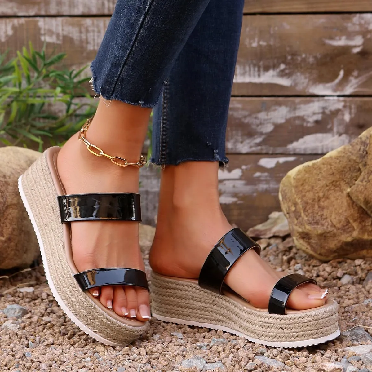 Womens Platform Sandals Wedges Slides Slip on Bohemia Sandals Flatform Open Toe Beach Sandals Dressy Outdoor Summer Shoes