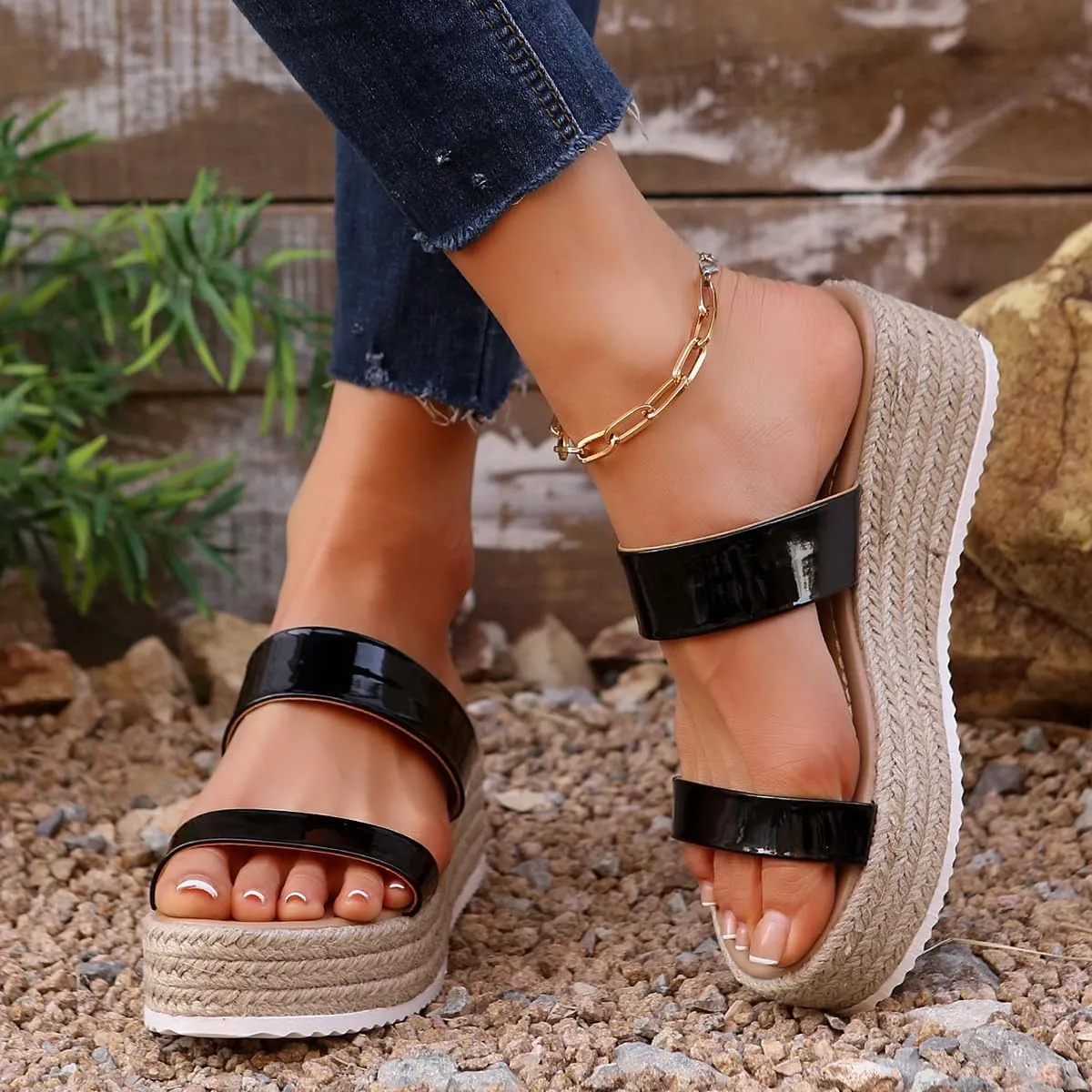 Womens Platform Sandals Wedges Slides Slip on Bohemia Sandals Flatform Open Toe Beach Sandals Dressy Outdoor Summer Shoes