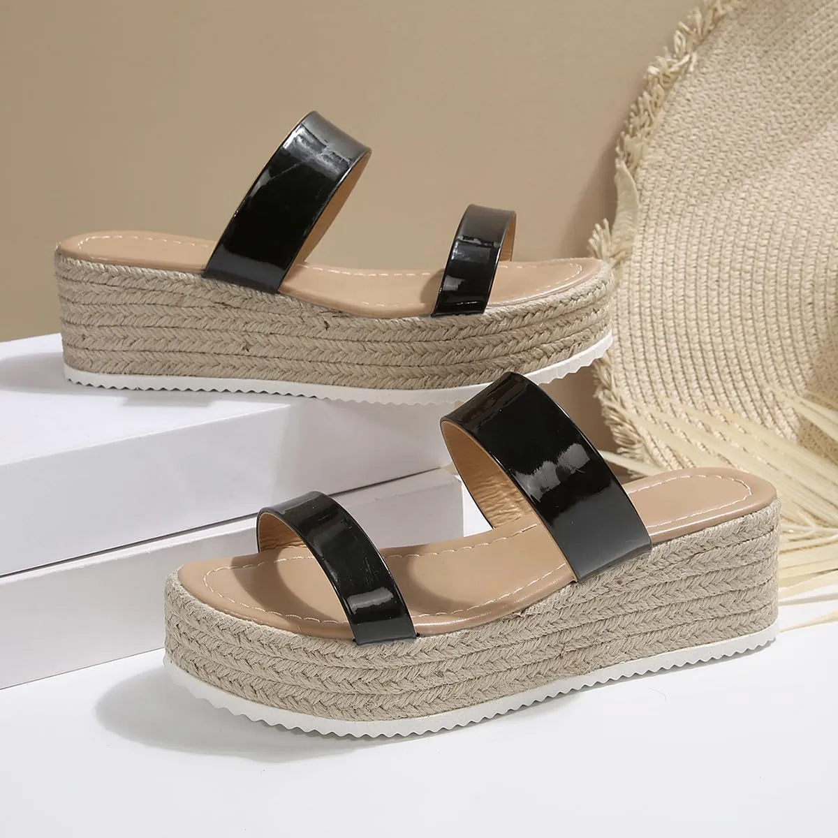 Womens Platform Sandals Wedges Slides Slip on Bohemia Sandals Flatform Open Toe Beach Sandals Dressy Outdoor Summer Shoes