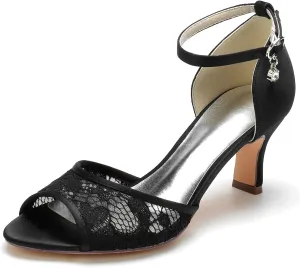 Women's Red Peep Toe Wedding Sandals, Mid Heel, Ankle Strap, Open Toe, Dressy, Flat Sandal