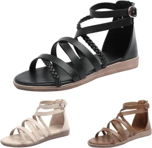 Women'S Roman Flat Sandals,Comfortable Open Toe Gladiator Sandals,Convenient Back Zip Fisherman Sandals,Outdoor Casual Dressy Sandals