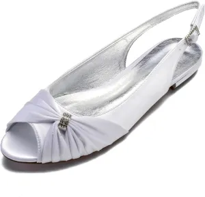 Womens Slip On Wedding Dress Shoes Low Heel Bridal Sandals Satin Evening Party Flat Wedding Shoes Bridal Flats Crystals Evening Party Shoes