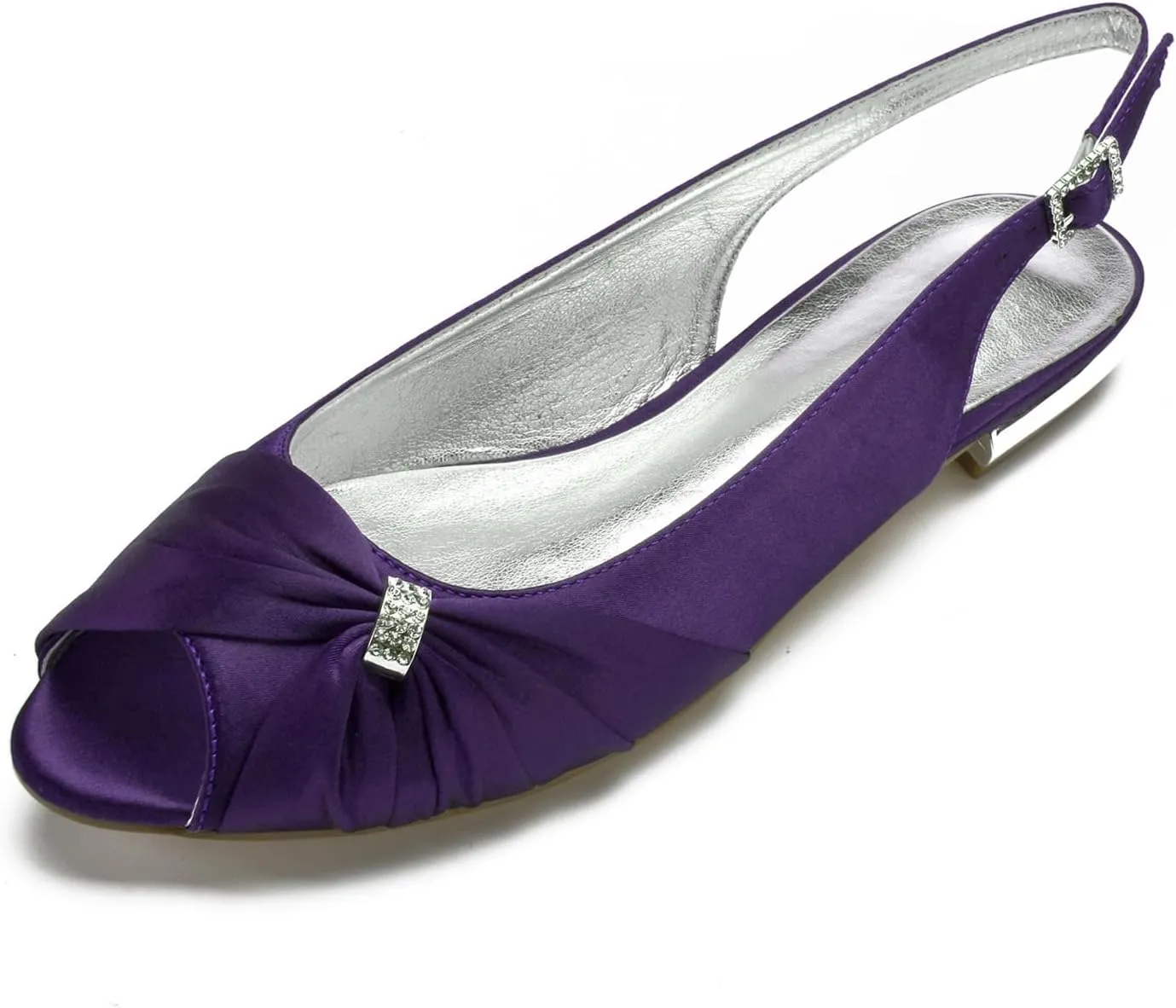 Womens Slip On Wedding Dress Shoes Low Heel Bridal Sandals Satin Evening Party Flat Wedding Shoes Bridal Flats Crystals Evening Party Shoes