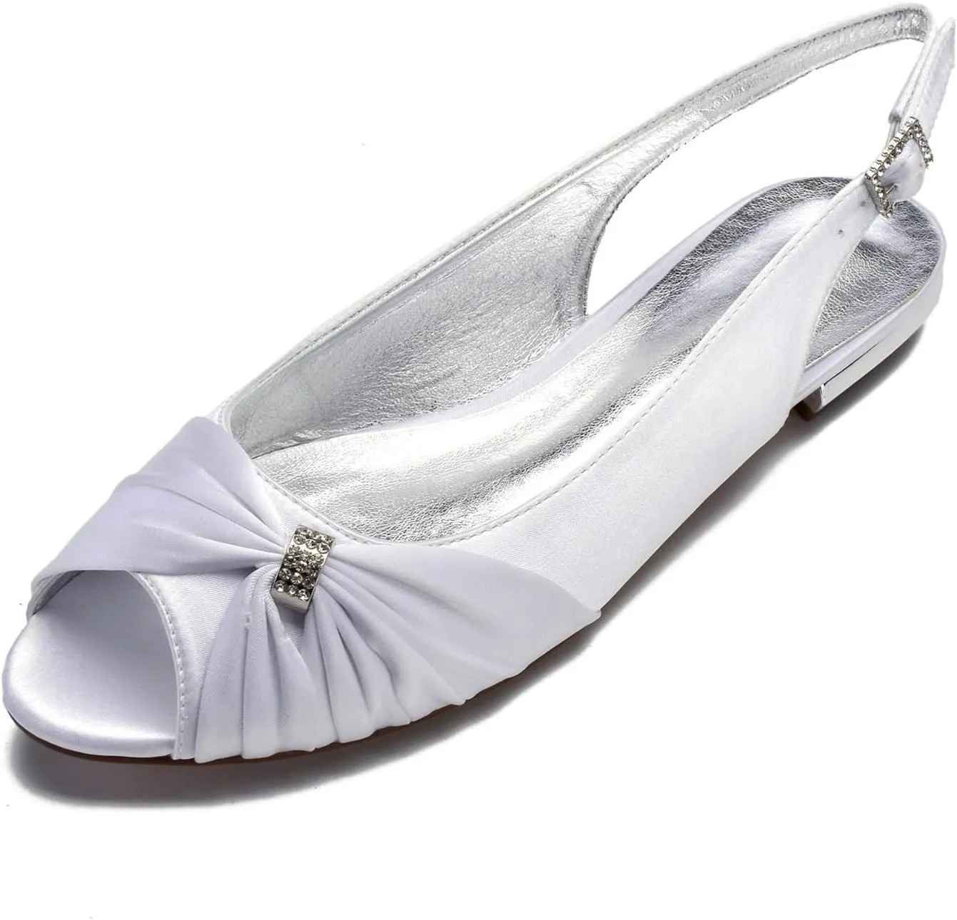 Womens Slip On Wedding Dress Shoes Low Heel Bridal Sandals Satin Evening Party Flat Wedding Shoes Bridal Flats Crystals Evening Party Shoes