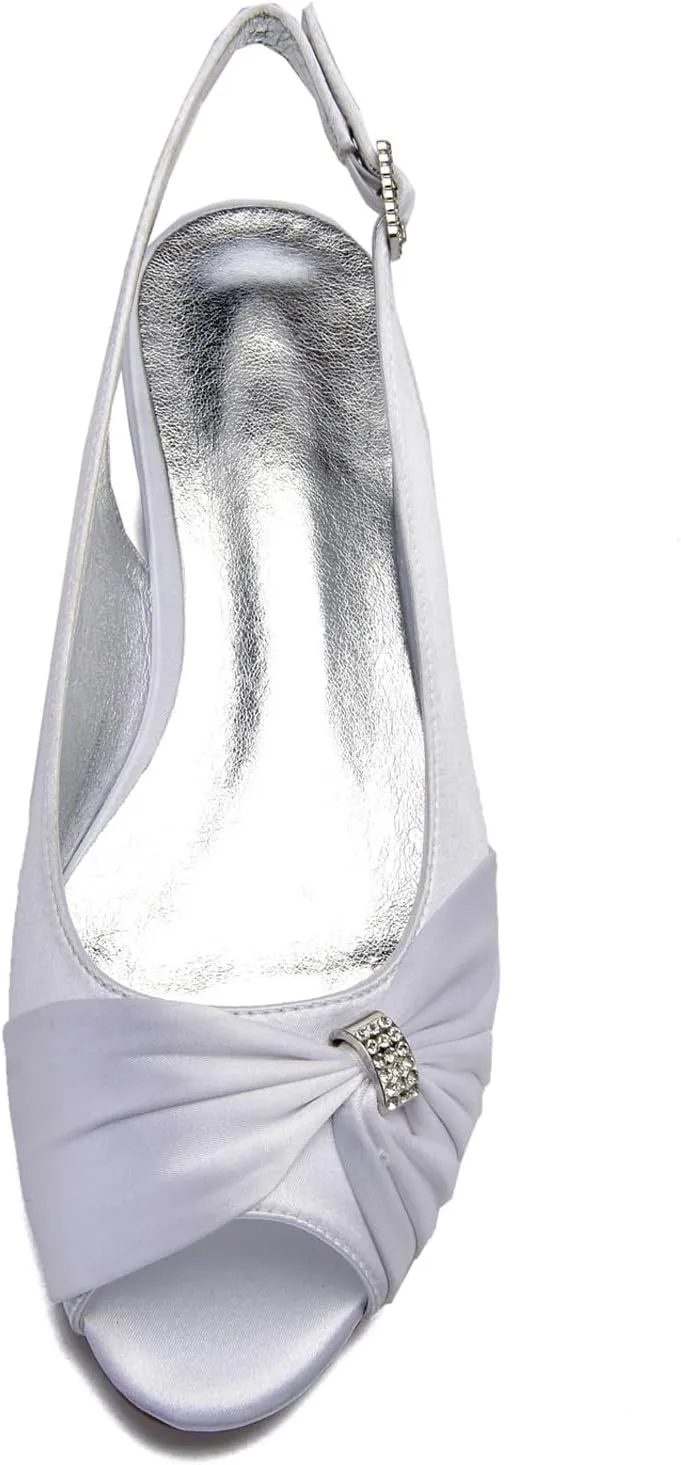 Womens Slip On Wedding Dress Shoes Low Heel Bridal Sandals Satin Evening Party Flat Wedding Shoes Bridal Flats Crystals Evening Party Shoes