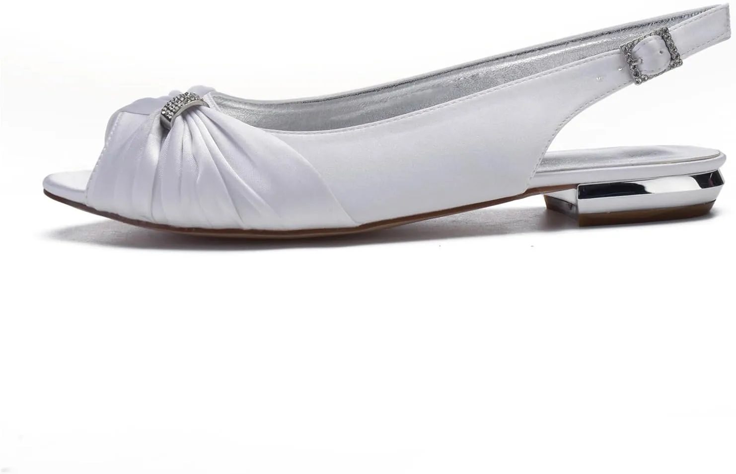 Womens Slip On Wedding Dress Shoes Low Heel Bridal Sandals Satin Evening Party Flat Wedding Shoes Bridal Flats Crystals Evening Party Shoes