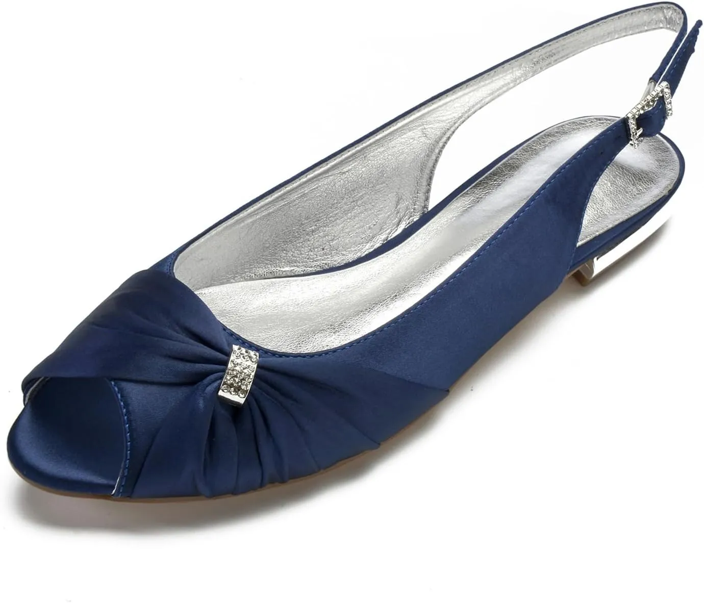 Womens Slip On Wedding Dress Shoes Low Heel Bridal Sandals Satin Evening Party Flat Wedding Shoes Bridal Flats Crystals Evening Party Shoes