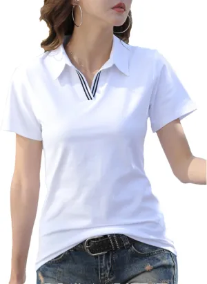 Womens Soft Comfort Breathable Solid V-Neck T-Shirt Summer Short Sleeve Trendy Casual Shirt