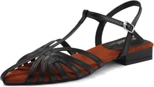 Women'S Strappy Pointed Closed Toe Low Chunky Heel Roman Sandals Fashion Adjustable Buckle Cut Out Cage Comfortable Flat Fisherman Sandals Casual Summer Breathable T Strap Beach Sandals