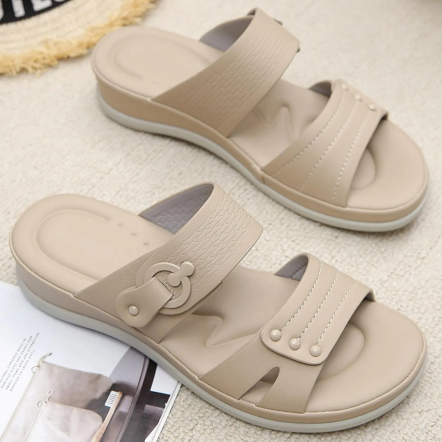 Women's Summer Fashion Sweet Open Toe Slippers Thick Bottom Casual Comfortable Beach Sandal Sling Sandals for Women