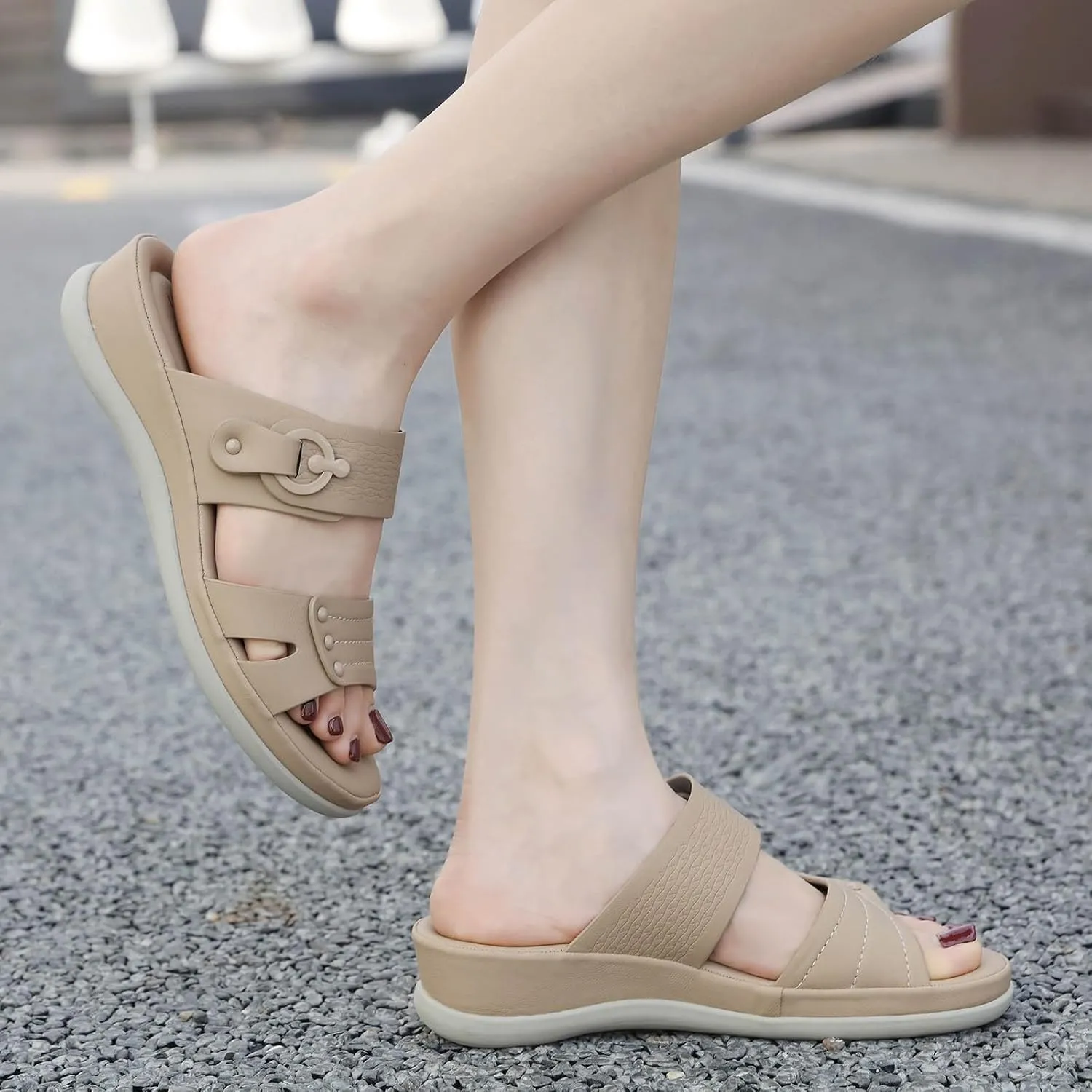 Women's Summer Fashion Sweet Open Toe Slippers Thick Bottom Casual Comfortable Beach Sandal Sling Sandals for Women
