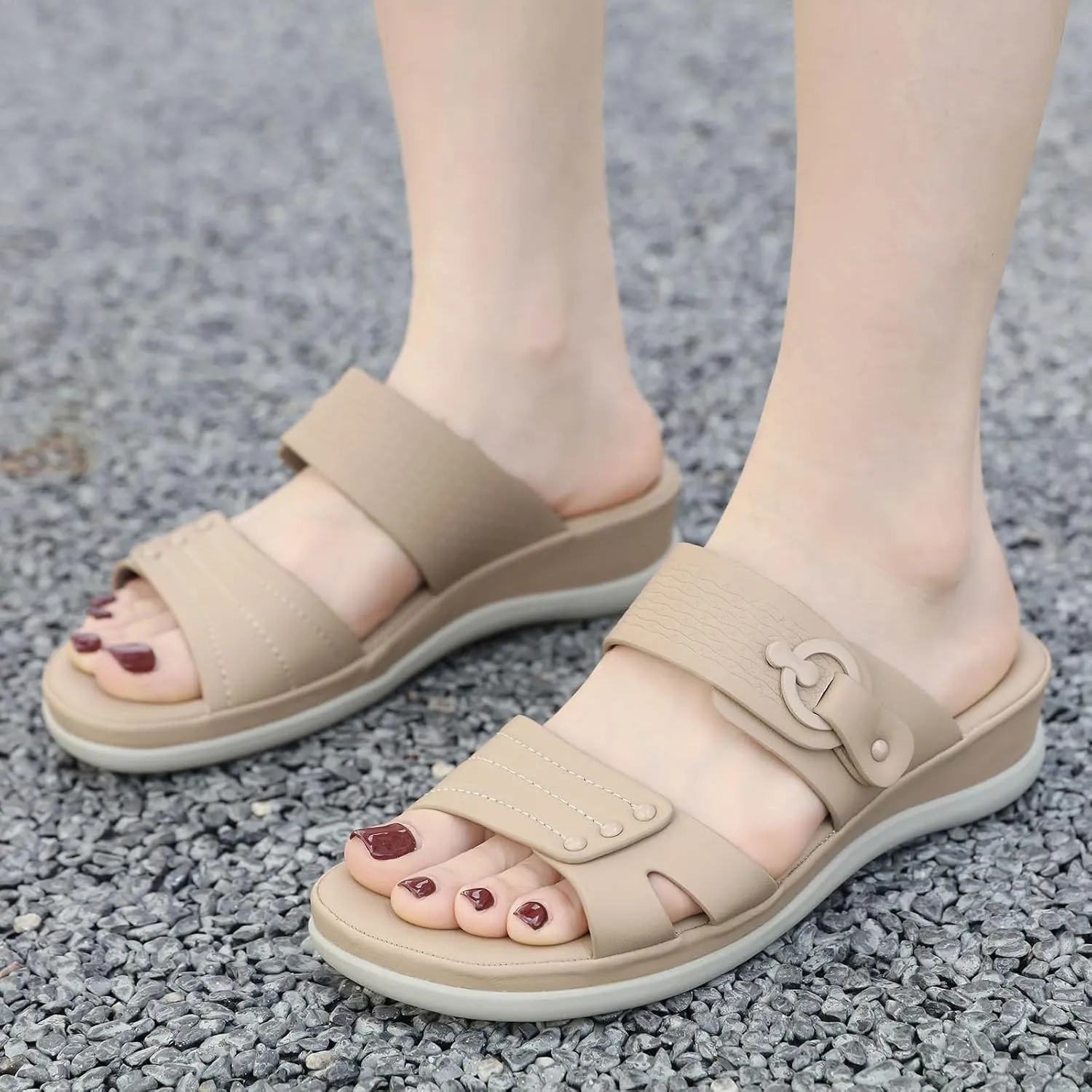 Women's Summer Fashion Sweet Open Toe Slippers Thick Bottom Casual Comfortable Beach Sandal Sling Sandals for Women