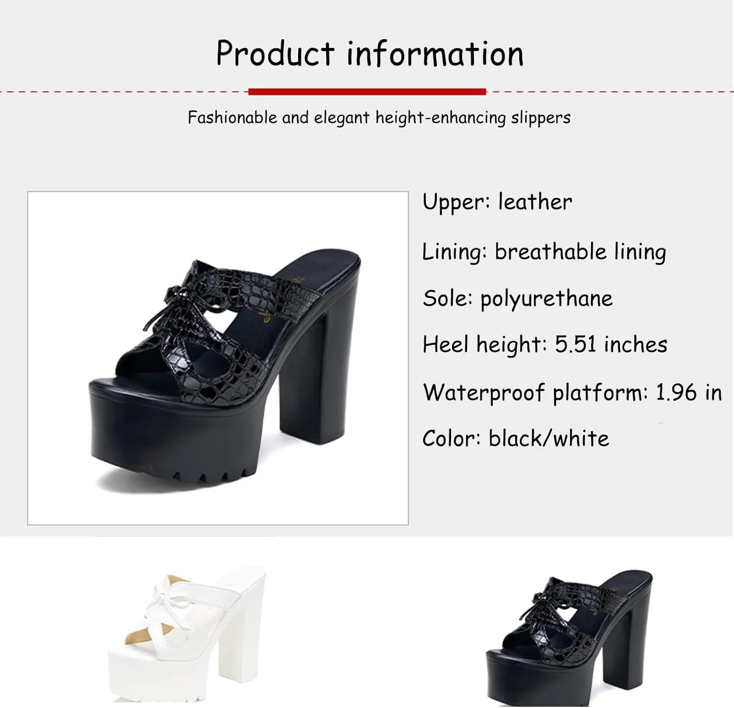 Women's Textured Platform Block High Heel Mule Sandals Sexy Open Toe Bowknot Non-Slip Height Increased Party Evening Formal Slip-On Sandals