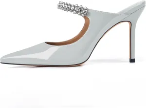 XINIUNIU Heeled Mules for Women Rhinestone Heels Pointed Toe Slip On 4 Inch Stiletto Closed Toe Sandals Dress Wedding Pump Shoes