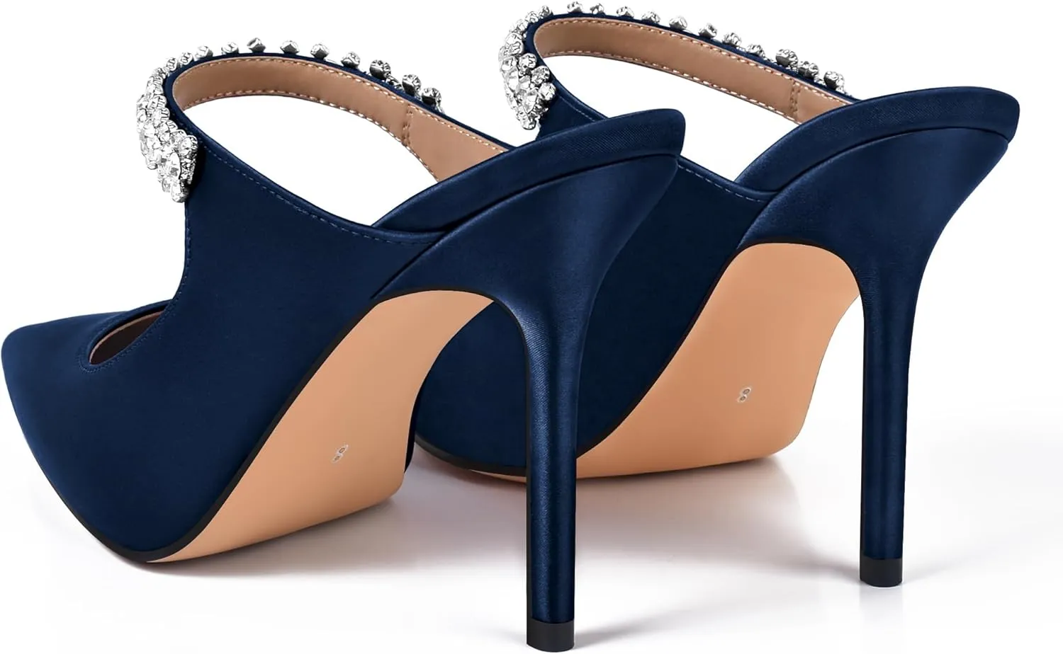 XINIUNIU Heeled Mules for Women Rhinestone Heels Pointed Toe Slip On 4 Inch Stiletto Closed Toe Sandals Dress Wedding Pump Shoes