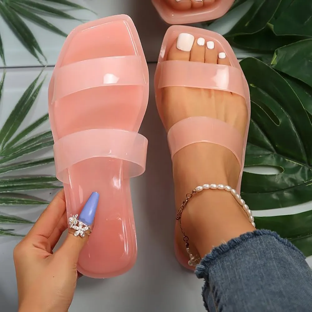 xsby Women's Clear Sandals Transparent Flat Sandals Dressy Summer Open Toe Beach Sandals