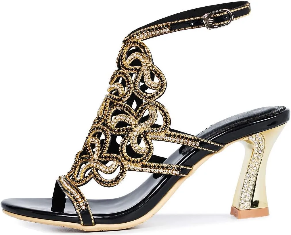 YooPrettyz Women Wedding Prom Party Evening Dress Sandal Ankle Strap Chunky Heels
