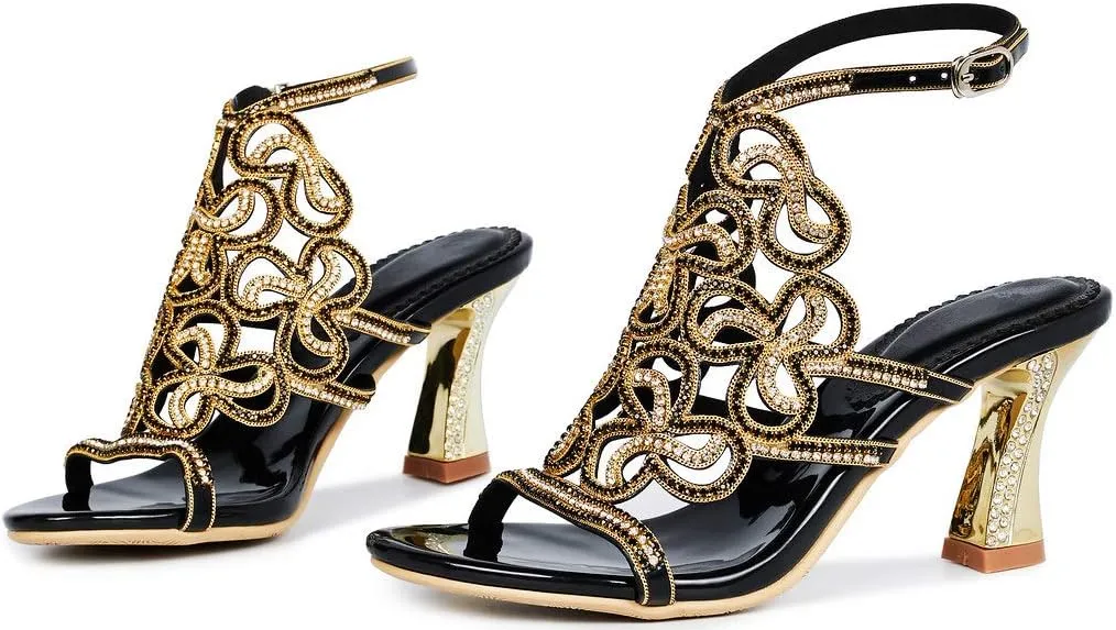 YooPrettyz Women Wedding Prom Party Evening Dress Sandal Ankle Strap Chunky Heels